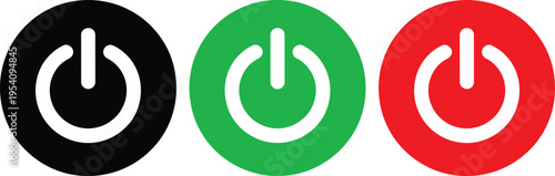 Three power button icons in different colors representing on and off states.