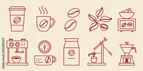 Coffee with coffee beans and machines coffee cup coffee machine coffee grinder