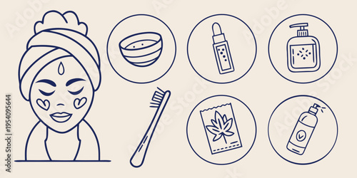 Skincare and beauty for self care concept face mask toothbrush