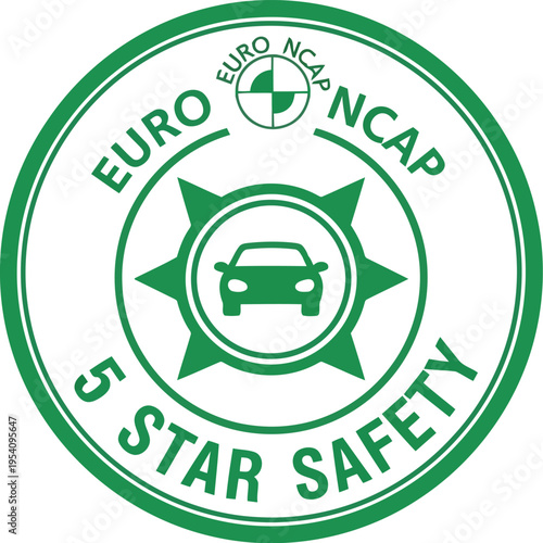 Euro ncap five star safety rating emblem with car silhouette and compass star for automotive testing and vehicle security
