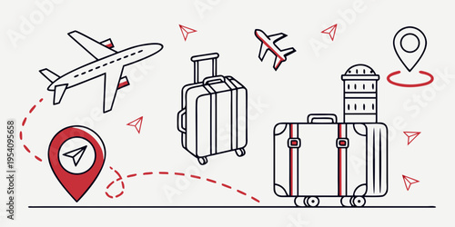 Traveling luggage and airplane for travel concept suitcase journey