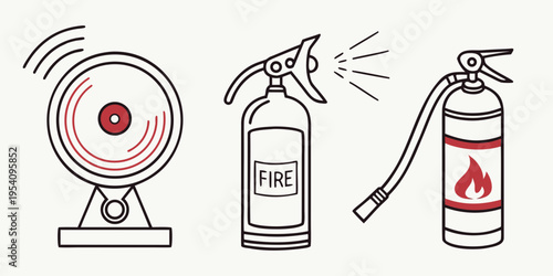 Fire safety on white background alarm fire extinguisher