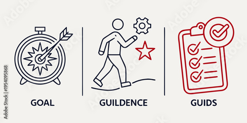 Goal setting and guidance concept with guides target arrow