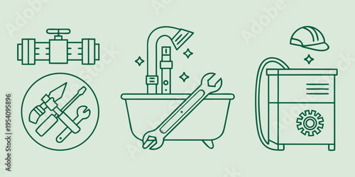 Green of plumbing tools and appliances wrench