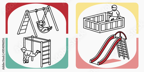 Playground equipment including swings and slides children