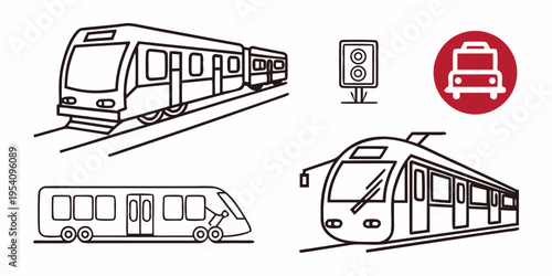 Public transportation vehicles and traffic signal train tram traffic light