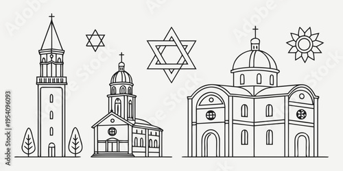 Religious buildings and symbols church synagogue