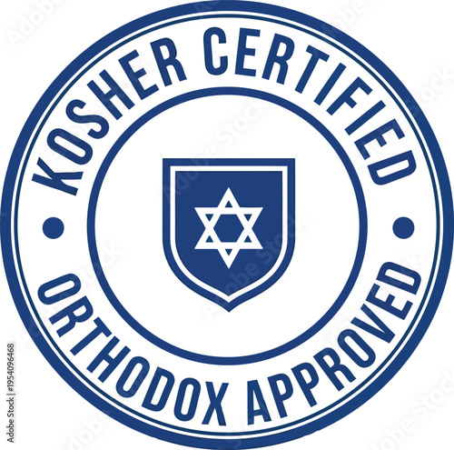 Kosher certified orthodox approved blue emblem for food products religious dietary law compliance symbol seal