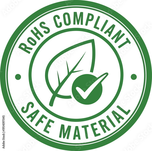 RoHs compliant safe material seal symbol green eco-friendly leaf and check mark for environmental protection concept