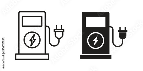Charging station icon logo vector. Set of line icons. flat designs