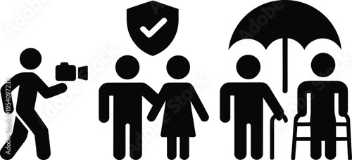 Illustration depicting security, support, and media coverage for a community event