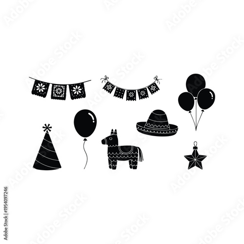 Celebratory elements featuring piñata and festive mexican decorations