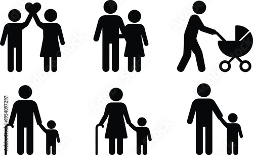 Various family and parenting icons depicting different stages of life together