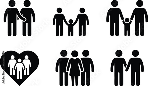 Illustrations of various family and relationship icons with simple line art designs