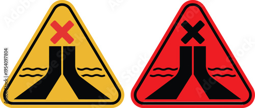 Warning signs indicating forbidden merging and crossing paths at intersections