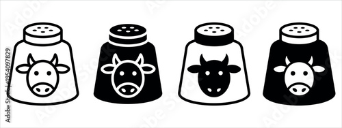 Minimalist black and white illustration of four stylized bull heads inside salt shaker containers. Ideal for financial, business, or marketing projects, editorial content, and educational materials.