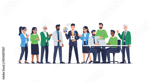 Diverse Business Team Celebrates Success & LGBTQ+ Inclusion Award in a Modern Office Environment