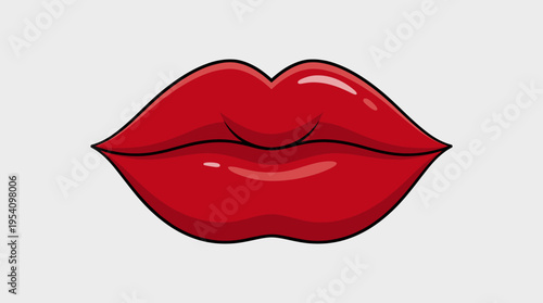 Cartoon depiction of full, glossy red lips, isolated against a neutral background.