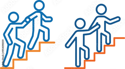 Illustration of teamwork and collaborative support on a journey upward together