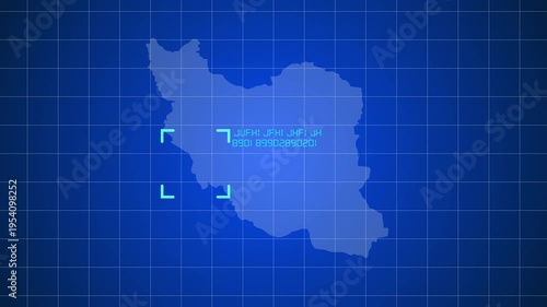 Iran map of blue digital frame HUD, GUI, UI interface technology radar