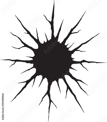 Star shaped blast crack texture for ground glass screen damage hole smash effect vector isolated background