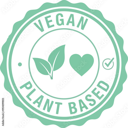 Green vegan plant based certified stamp symbol isolated on transparent background vector illustration