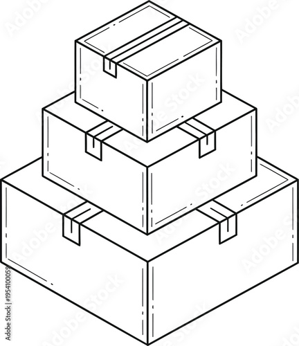 Stack of three cardboard boxes, packaging and shipping illustration