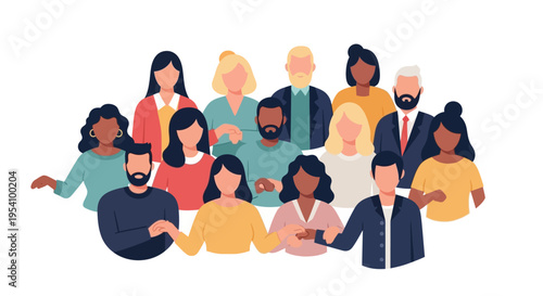 Diverse Group of People Holding Hands Illustrating Unity, Teamwork, and Community. Flat Vector for Global Collaboration & Inclusion