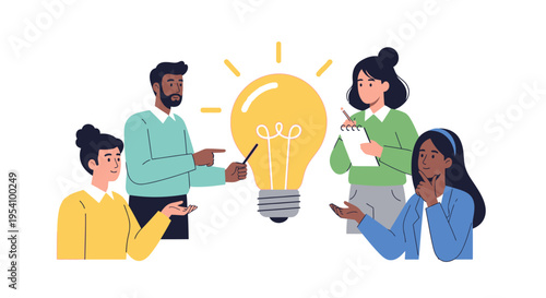 Collaborative Business Brainstorming Session: Diverse Team Generating New Ideas & Innovation. Creative Problem Solving Concept