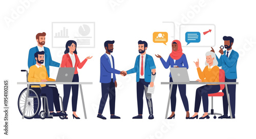 Diverse and Inclusive Business Team Collaborating in a Modern Workplace Setting, Emphasizing Equity and Professional Partnership