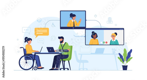 Inclusive Remote Team Collaboration: Diverse Employees in Virtual Meetings & Accessible Work Environment