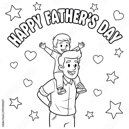 Happy father's day coloring page with silhouette of a man and boy