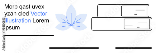 Education, literature, minimal design, wellness, creativity, modern layouts. Blue abstract flower, books and text forming a clean and organized design. Education and literature theme