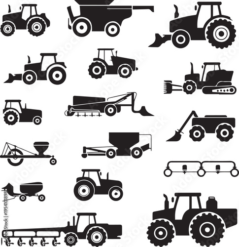 Black and white of various vehicles and transportation cars trucks