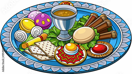 Vector illustration of a Passover Seder plate