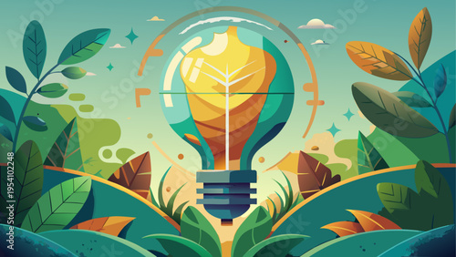Vector illustration of light bulb with leaf, eco-friendly concept