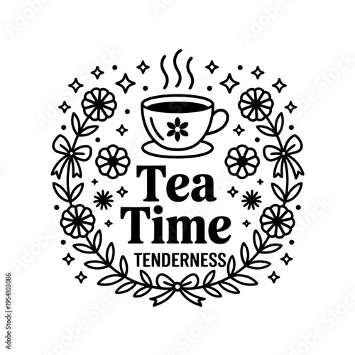 Tea time tenderness concept with cup and floral design elements