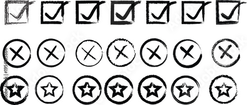 Checkmarks crosses and stars symbols
