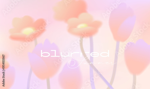 Trendy social media aesthetic background with blurred tulips. Modern Y2K aura gradient mesh vector texture. Defocused soft pastel colors wallpaper template for blog cover or web design.