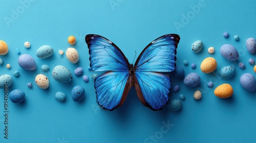 butterfly easter blue backdrop on a blue background