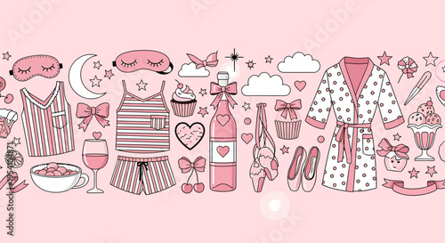 A pink themed image with various objects