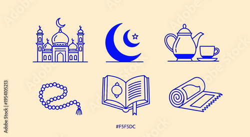 Ramadan kareem illustrations with mosque and crescent moon