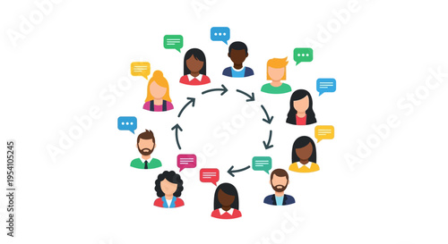 Diverse Group Communication Network with Speech Bubbles and Circular Flow