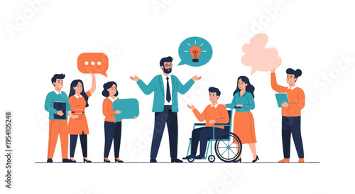 Diverse Team Collaboration & Idea Generation. Inclusive Business Group Brainstorming, Communication & Teamwork Concept