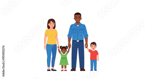 Diverse Modern Family with Two Children Standing Together Holding Hands