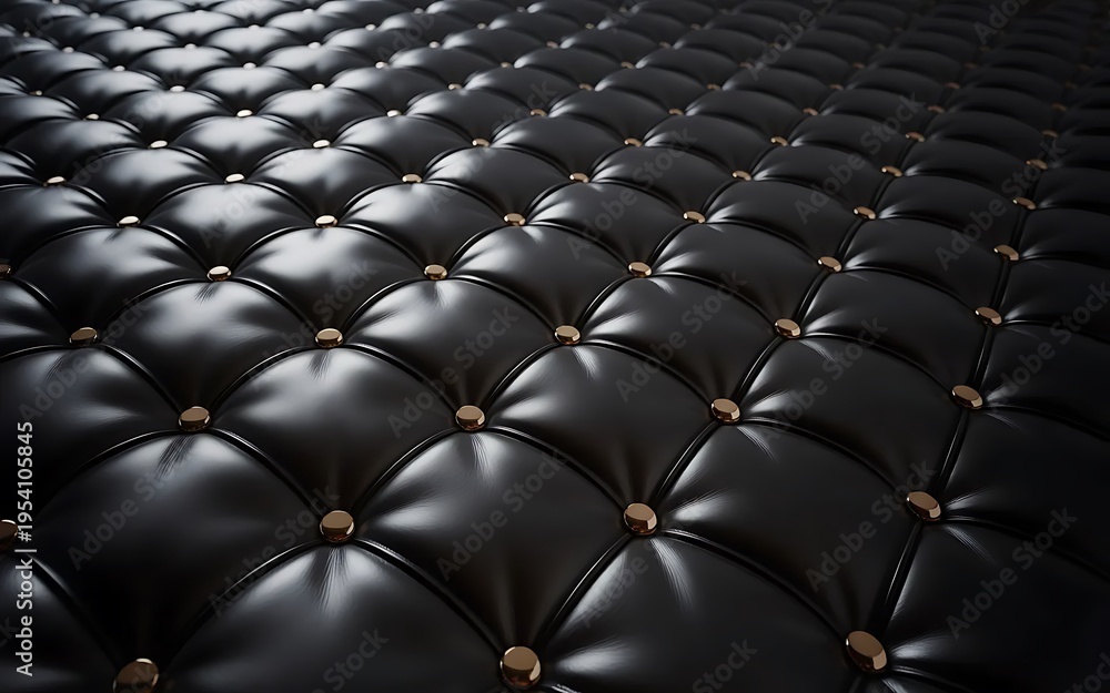 Fototapeta premium Black Leather Cushion Texture Luxury Upholstery Background Soft Pattern Surface Design