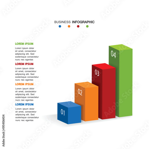 Colorful 3d bar chart with illegible text