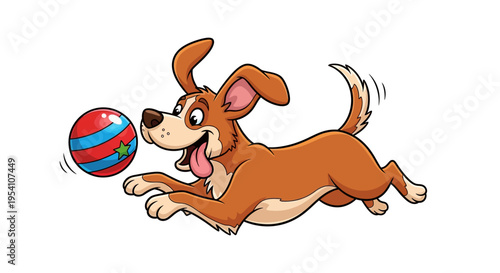 Brown dog playing with ball.