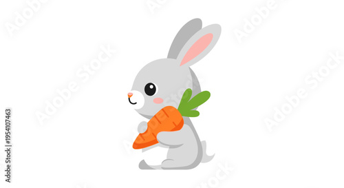 Cute cartoon rabbit holding carrot.