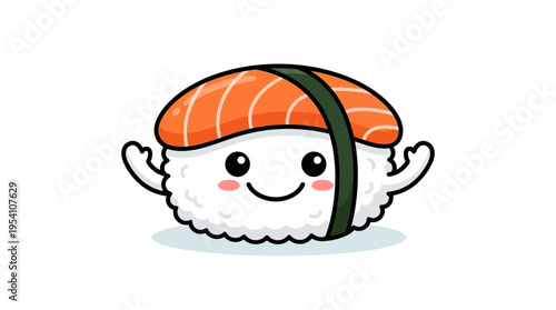 Smiling sushi with salmon on top.